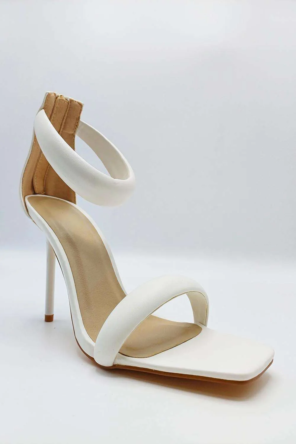 Ardeen Padded Stiletto Square Toe Heels in White