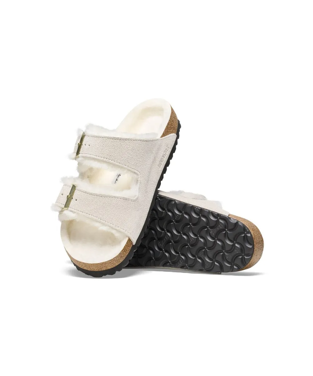 BIRKENSTOCK ARIZONA SHEARLING SUEDE LEATHER IN WHITE