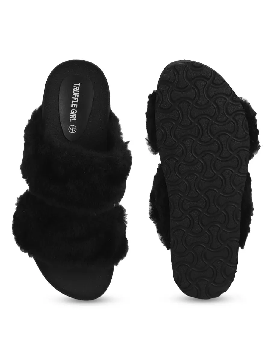 Black Furry Slip Ons