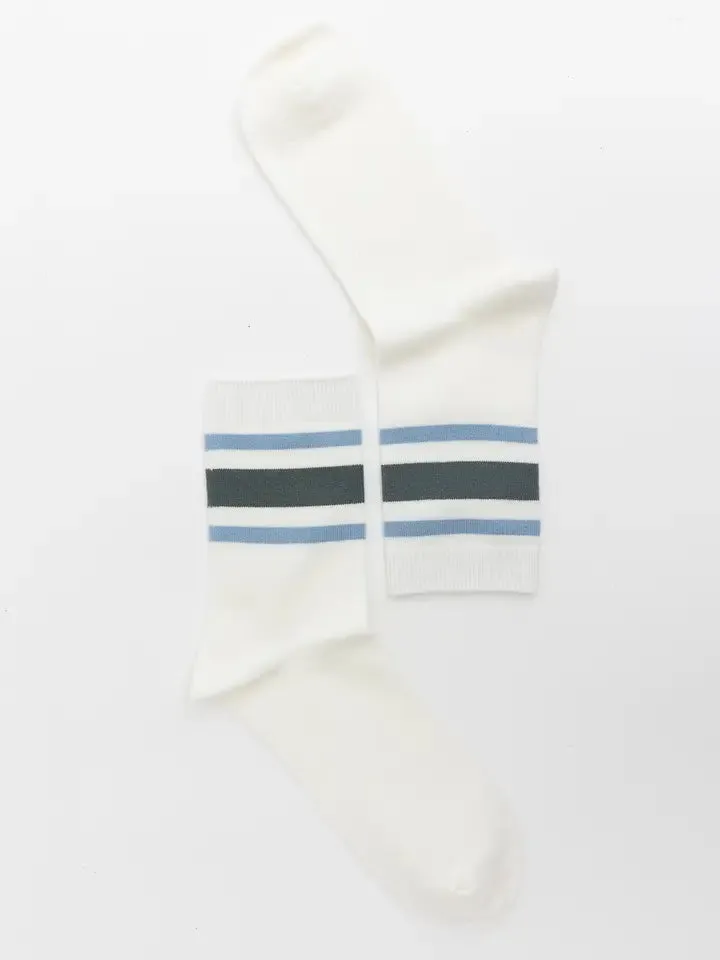 Blue Retro Stripe Style Crew Socks