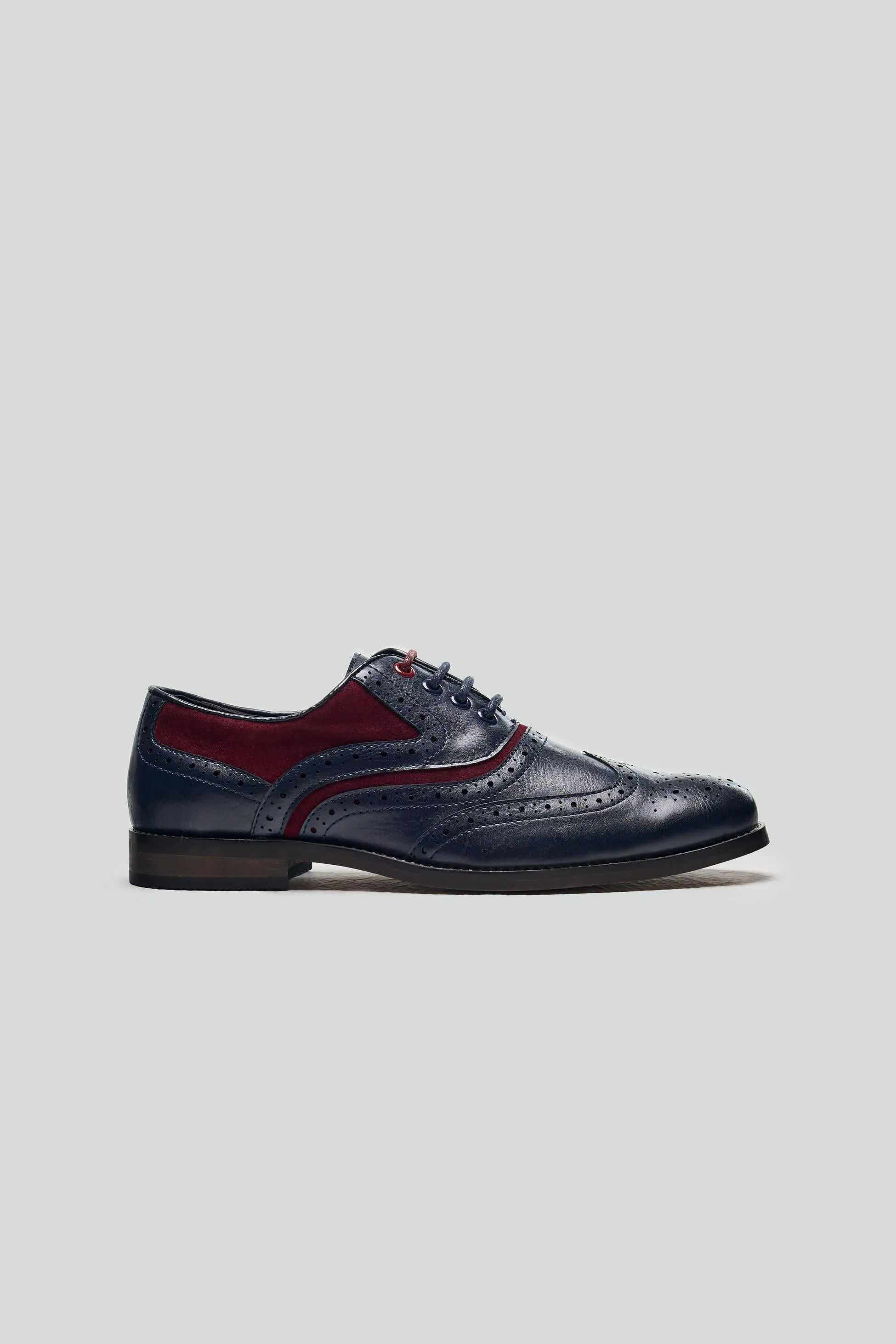 Boys Lace Up Oxford Brogue shoes - RUSSEL - Navy Blue - Red