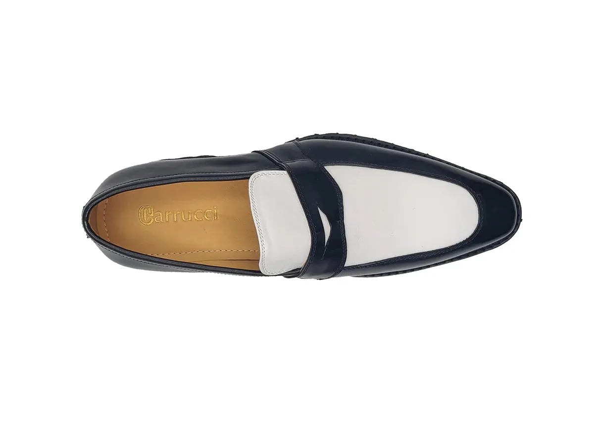 Carrucci Black and White Two-Tone Patent Leather Loafer Shoes Style No: KS480-102PT