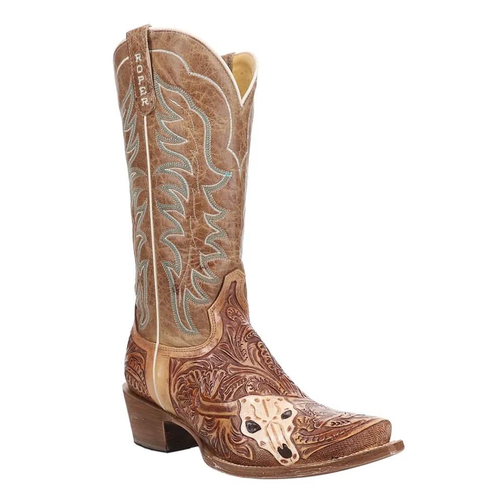 Cattle Cate Handtooled Embroidered Snip Toe Cowboy Boots