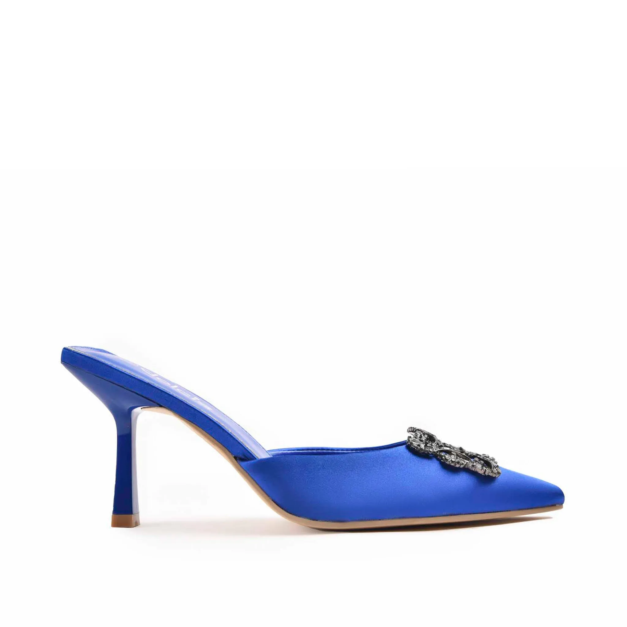 Chic Royal Blue Satin Mules with Crystal Embellishment | 466M-Q