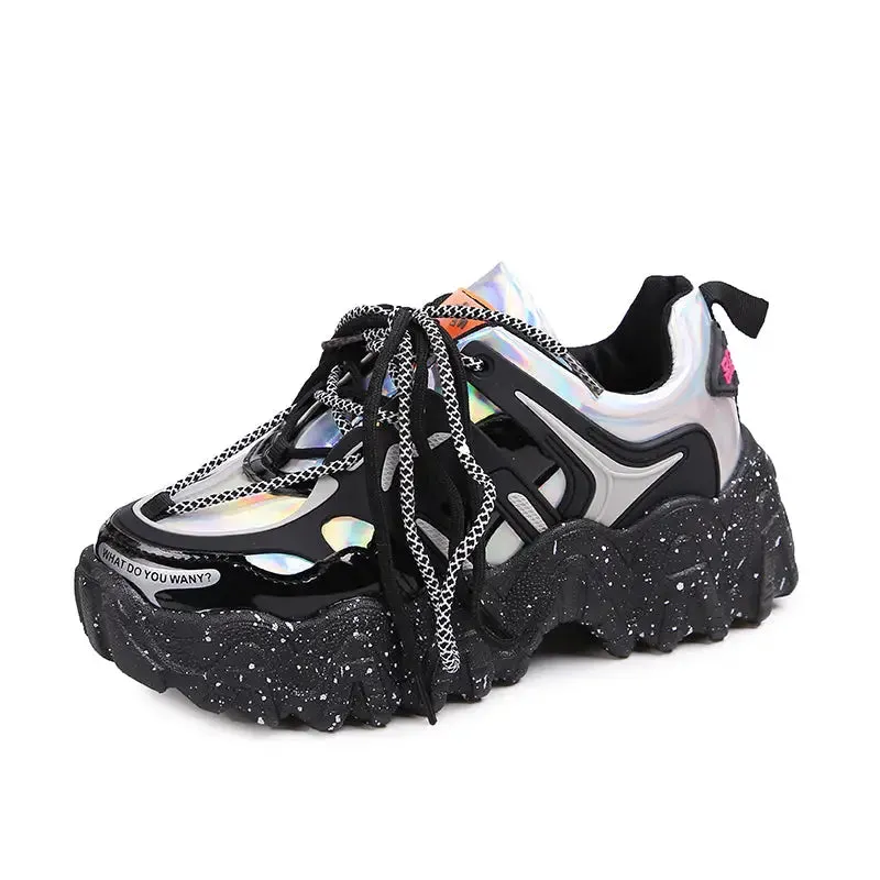 Chunky Sneakers Platform Silver Shoes