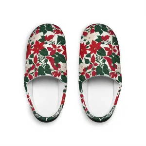 Cozy Red and White Poinsettia Flower Women's Slippers - Perfect for Christmas Comfort