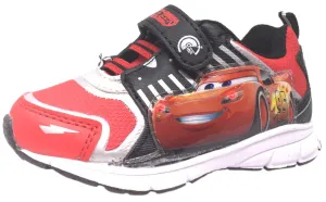 Disney Pixar Boy's Black Red Cars Light Up Hook and Loop Elastic Lace Sneakers