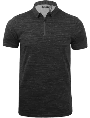 Ekam Zip Up Space Dye Polo Shirt in Black