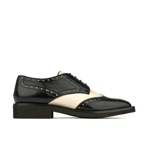 Eton - Cream & Black - Women's square toe leather lace up in white & black