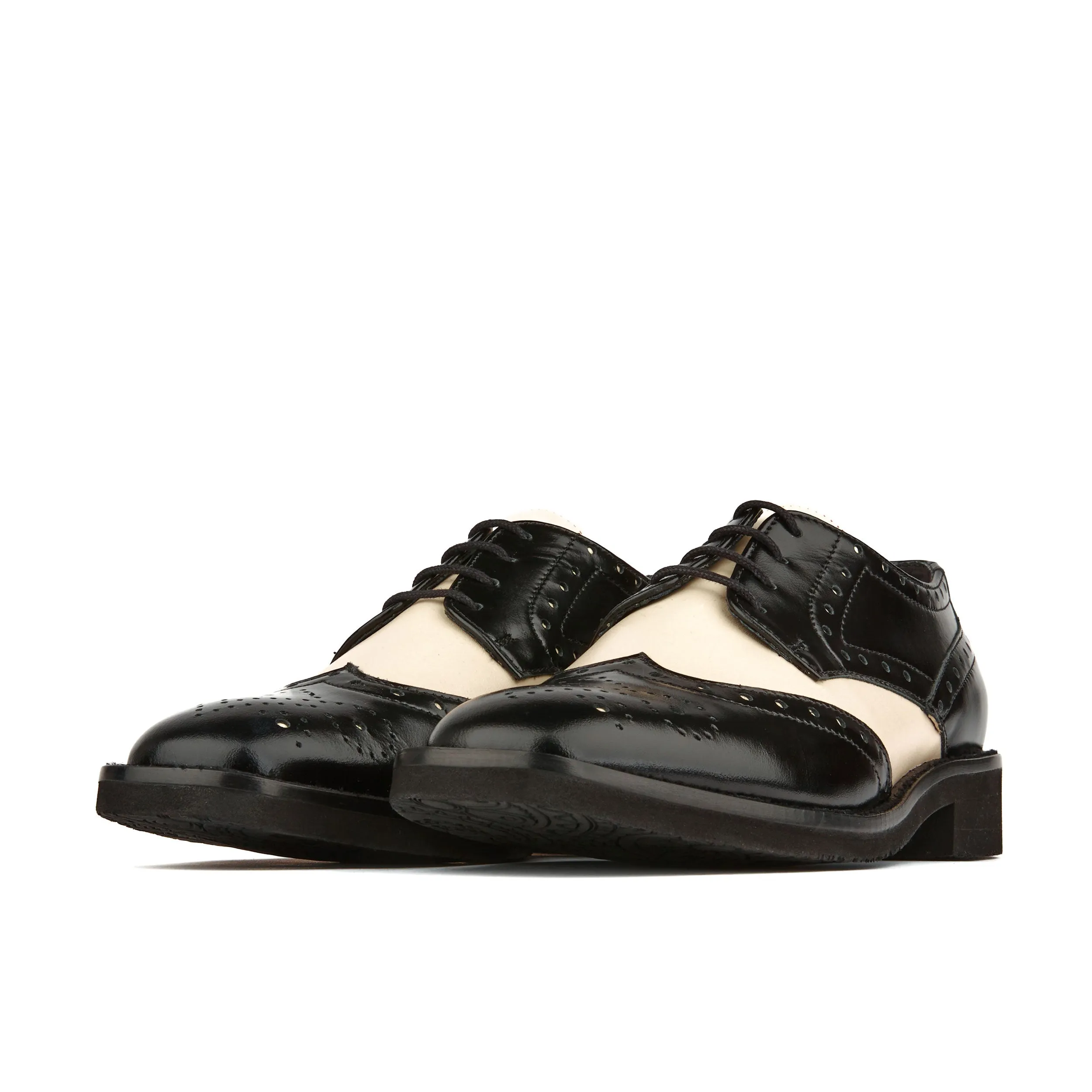 Eton - Cream & Black - Women's square toe leather lace up in white & black