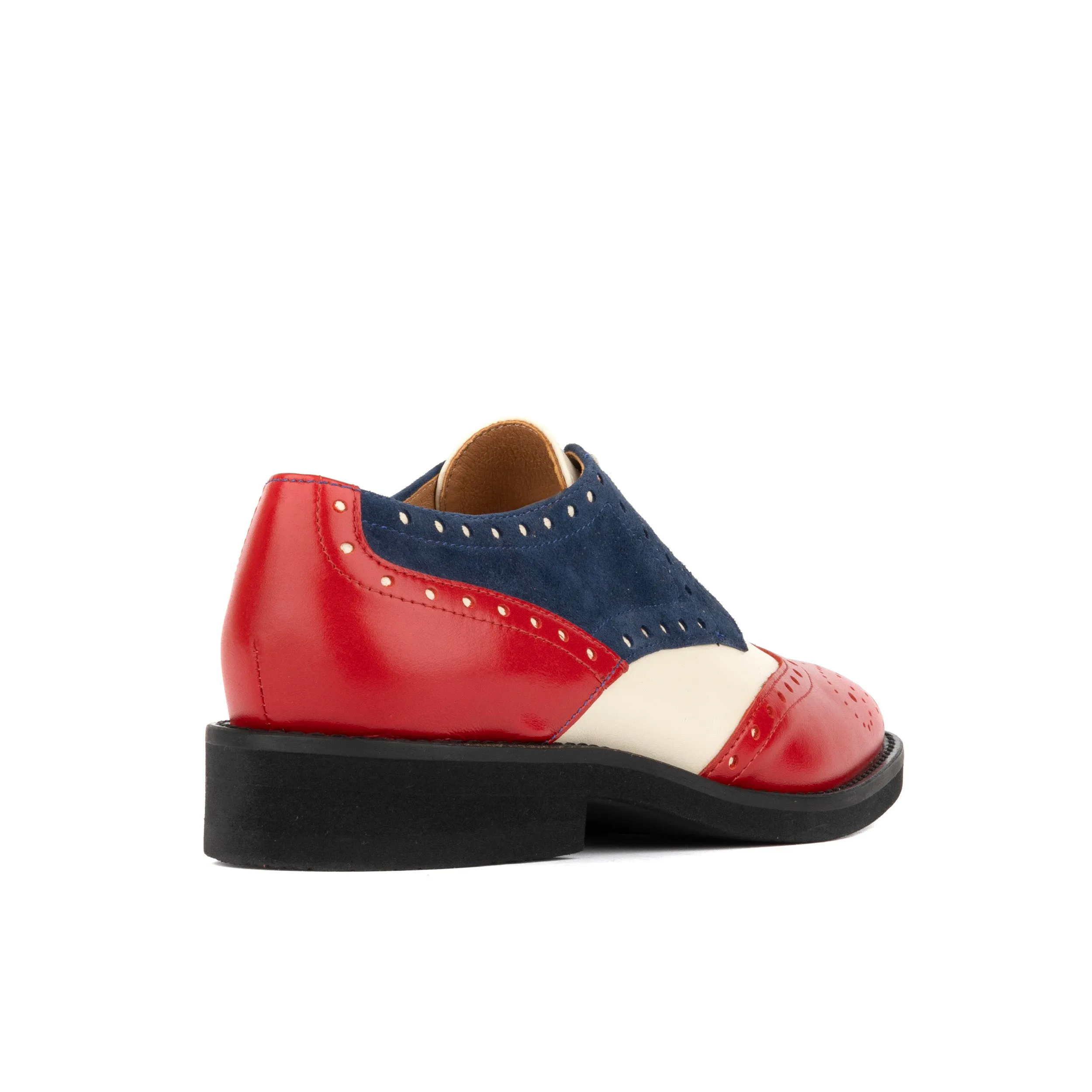 Eton - Red & Blue & Cream - Women's square toe leather lace-up with brogue styling