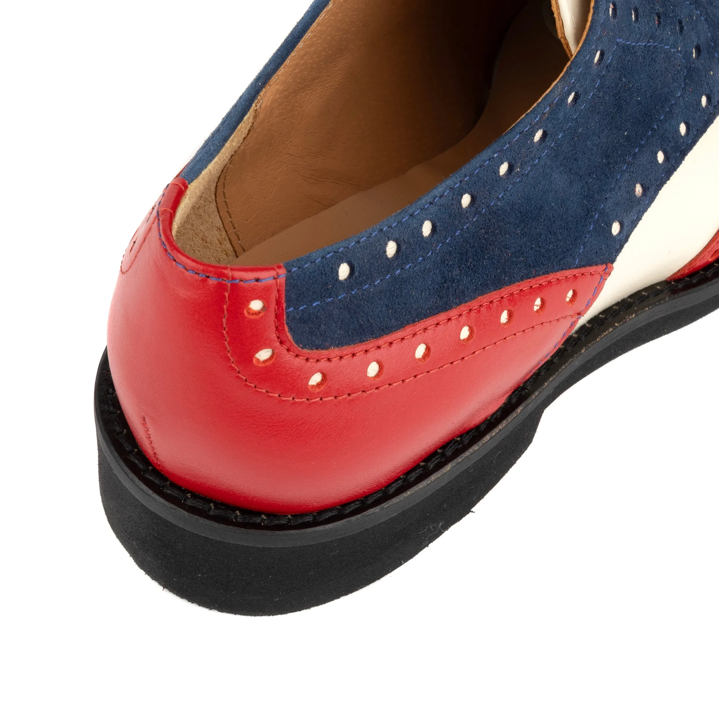 Eton - Red & Blue & Cream - Women's square toe leather lace-up with brogue styling