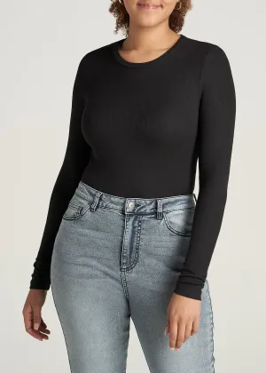 FITTED Ribbed Long Sleeve Tee in Black - Tall Women's Shirts