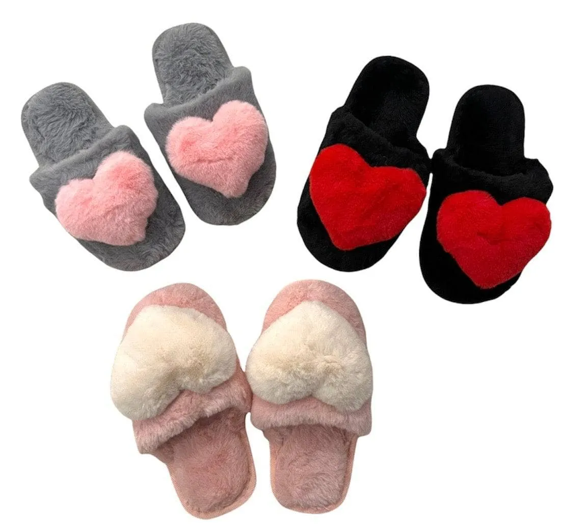 Fuzzy Heart Slippers