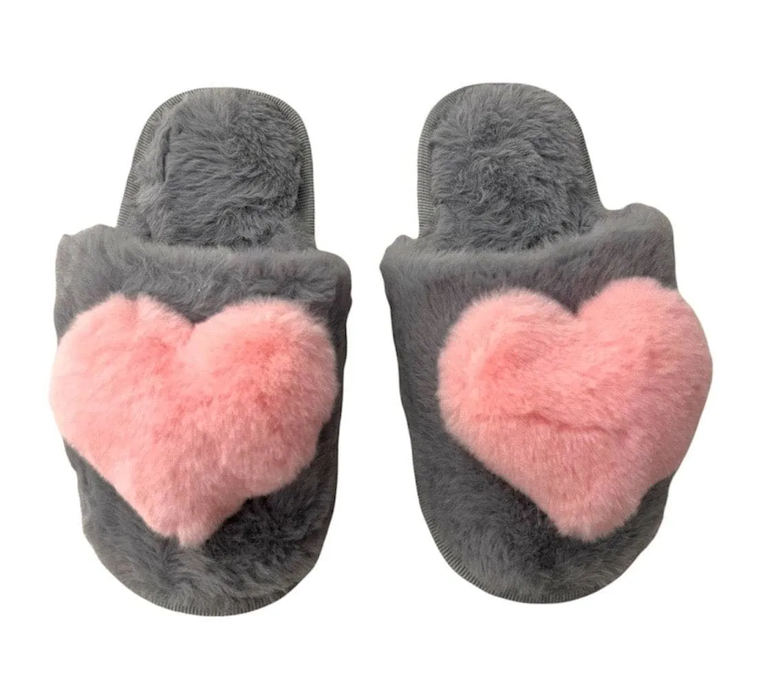 Fuzzy Heart Slippers