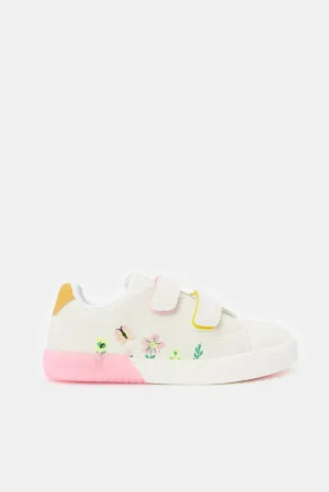 Girls White Floral Detail Sneakers