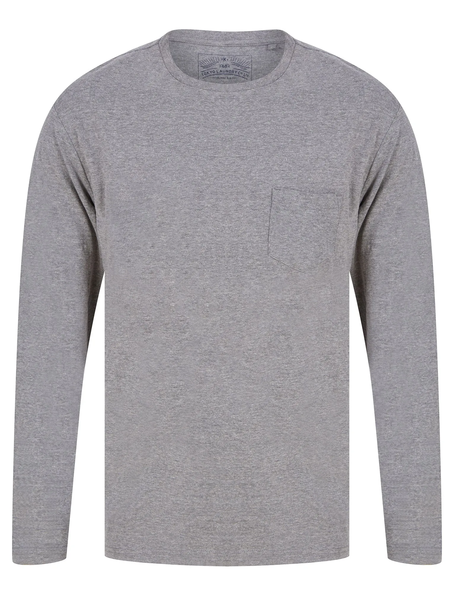 Glencoe 2pc Crew Neck Long Sleeve Cotton Checked Lounge Set in Mid Grey Marl - Tokyo Laundry