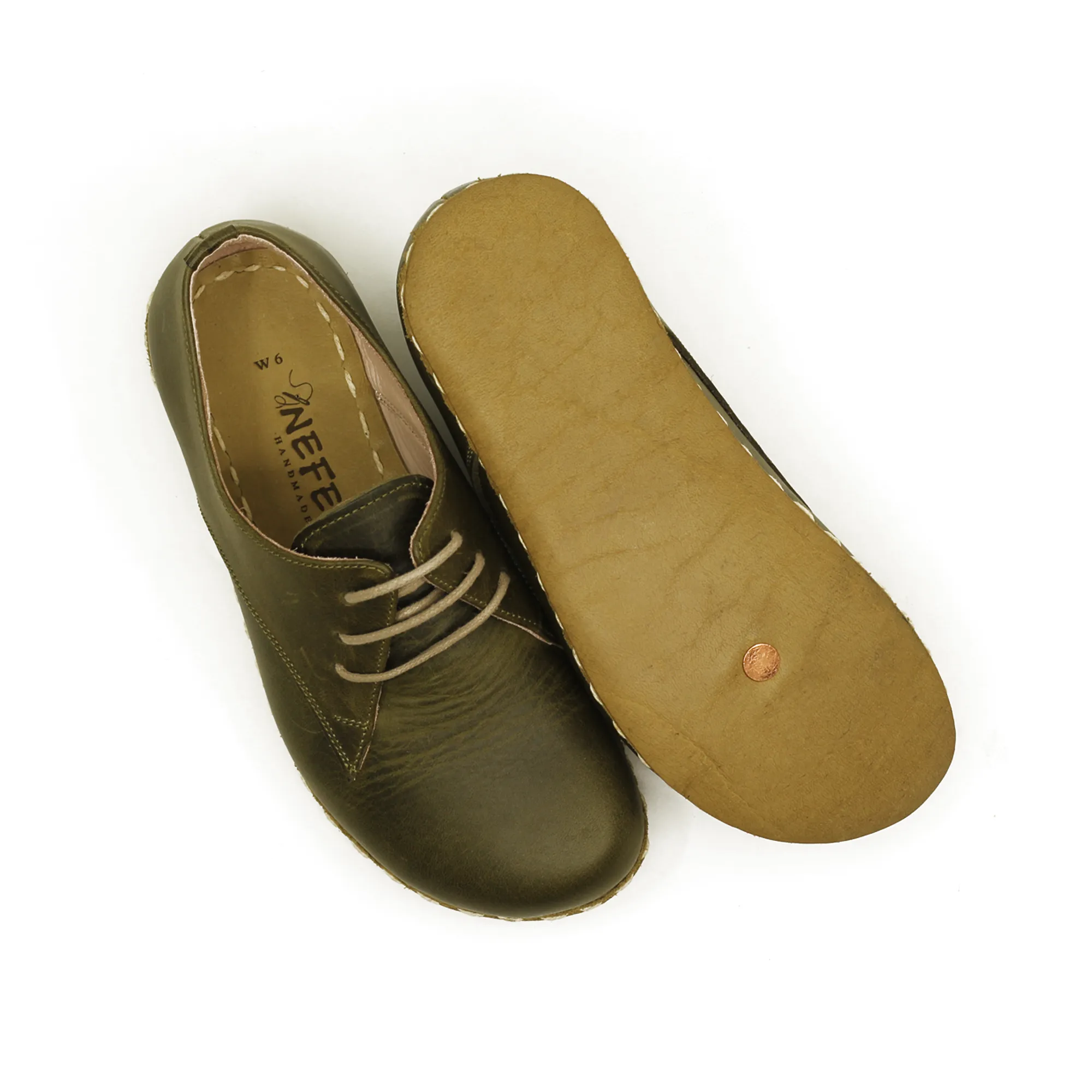 Handmade Barefoot Leather Shoes Military Green for Men