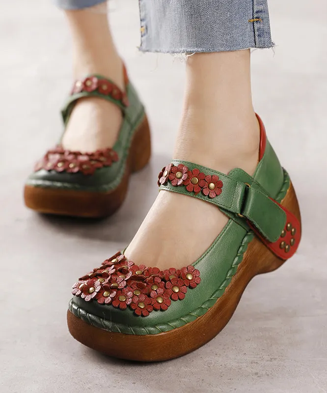 Handmade Retro Flower Buckle Strap High Wedge Heels Shoes CZ1034