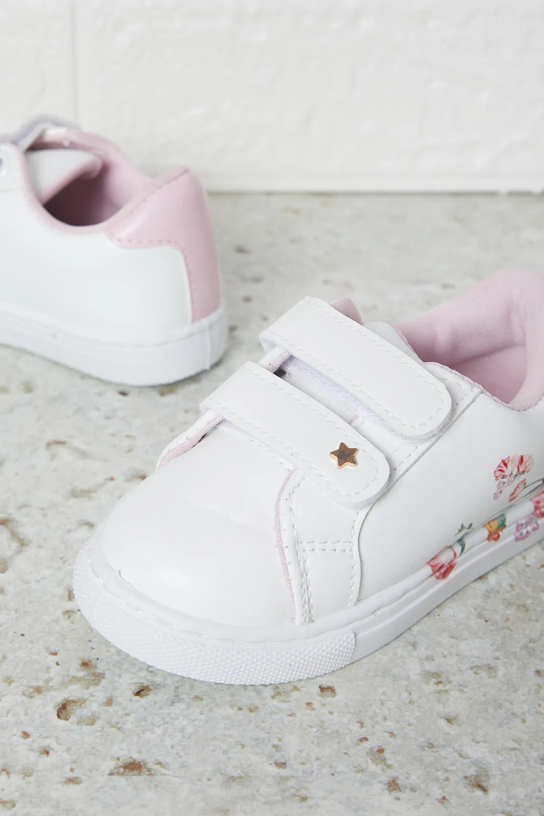 Infant Girls White Floral Print Sneakers