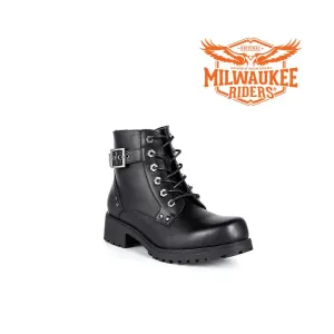 Ladies Black 6-Eye Motorcycle Boots W/ Zipper