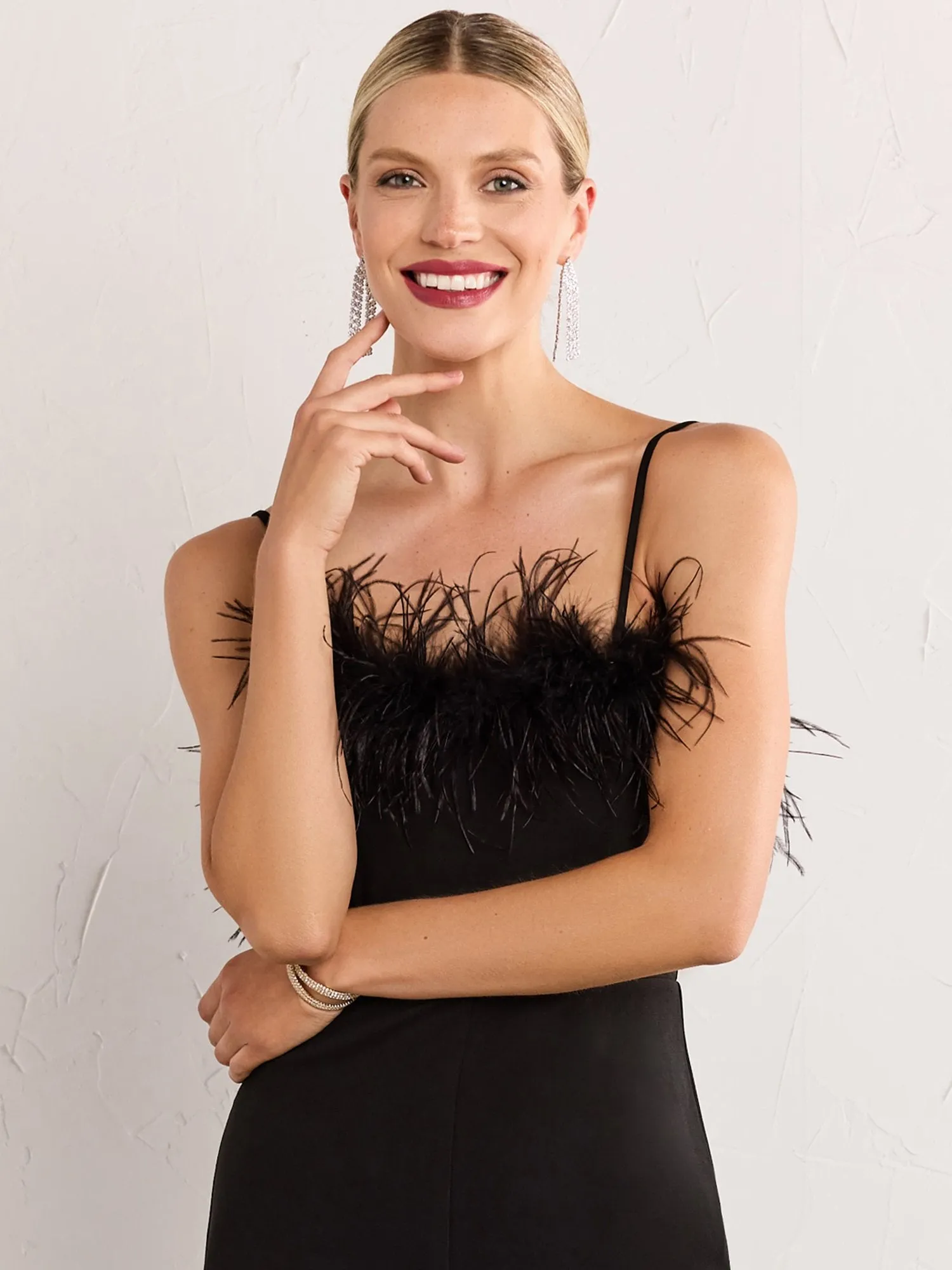 Lena Feather Trim Wide Leg Jumpsuit - Brands We Love