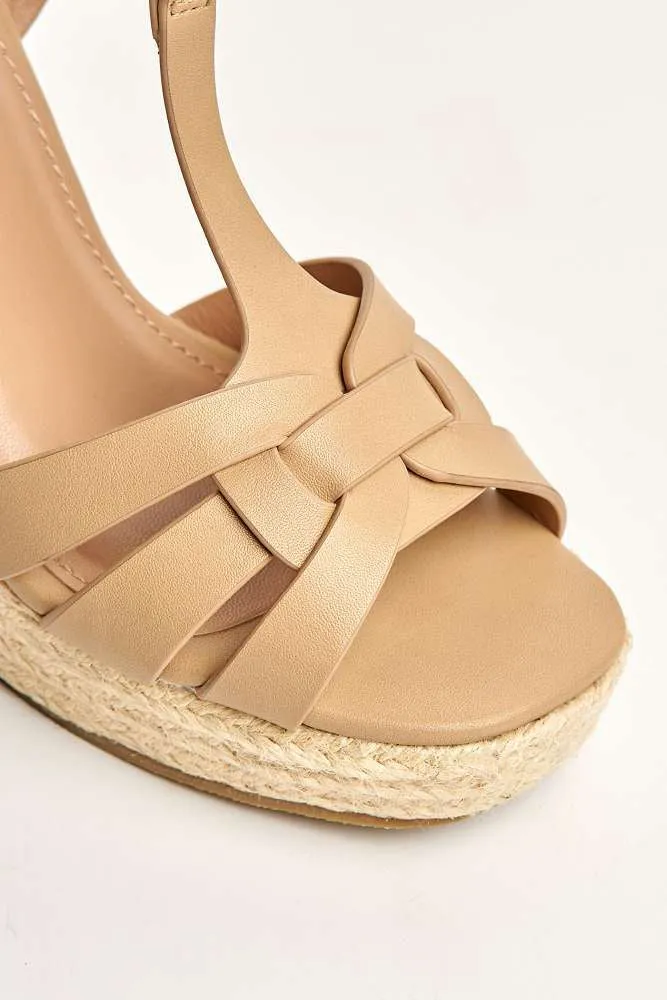 Lulu 3-Strap Open Toe Anklestrap Wedges in Nude