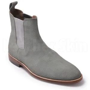 Men Grey Chelsea Suede Leather Boots