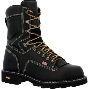 Men's Black Plain Toe 8" Usa Made Logger Work Boot