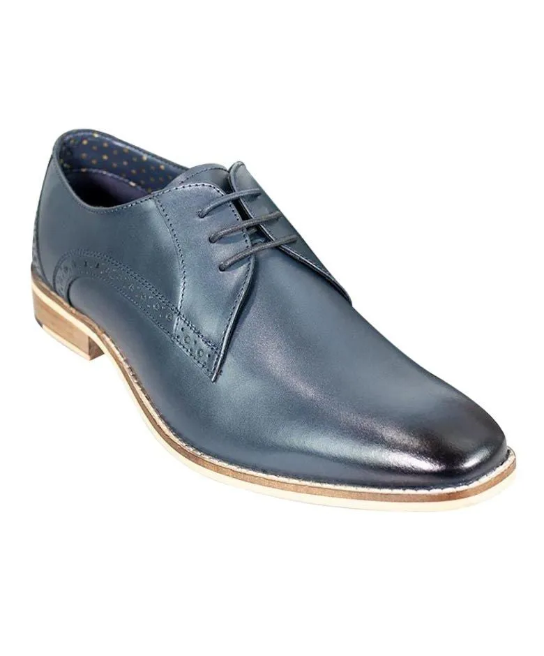 Men's Leather Derby Shoes - JOHN - Navy Blue