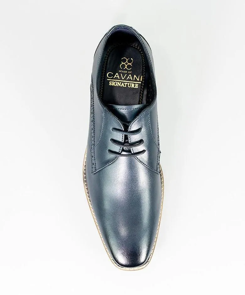 Men's Leather Derby Shoes - JOHN - Navy Blue