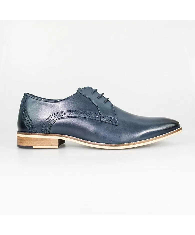 Men's Leather Derby Shoes - JOHN - Navy Blue