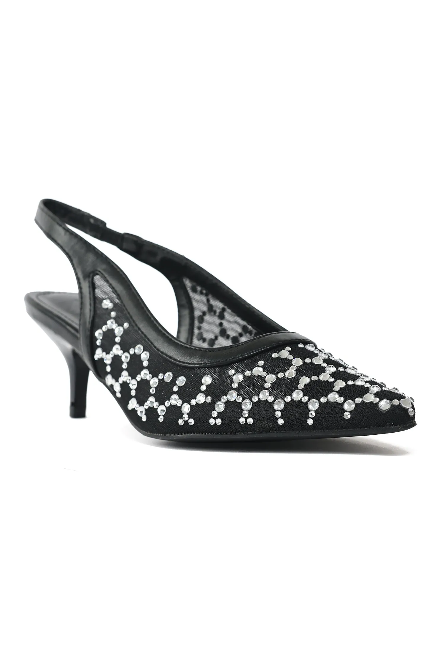 MESH SLINGBACK HEELS-BLACK