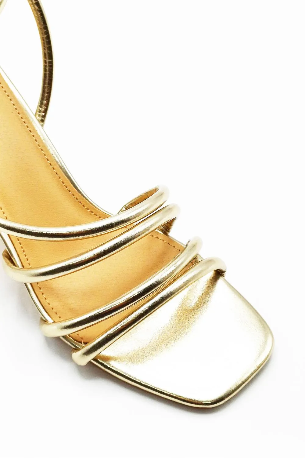 Milena Square Toe Strappy Block Heel Sandals in Gold