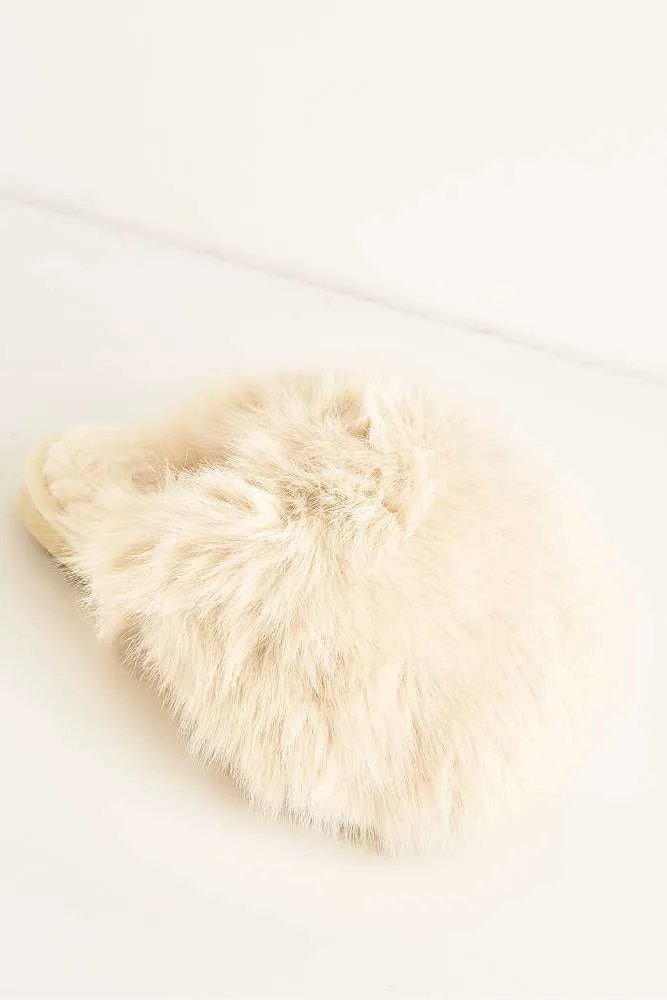 Mimi Fluffy Flat Slippers in Beige