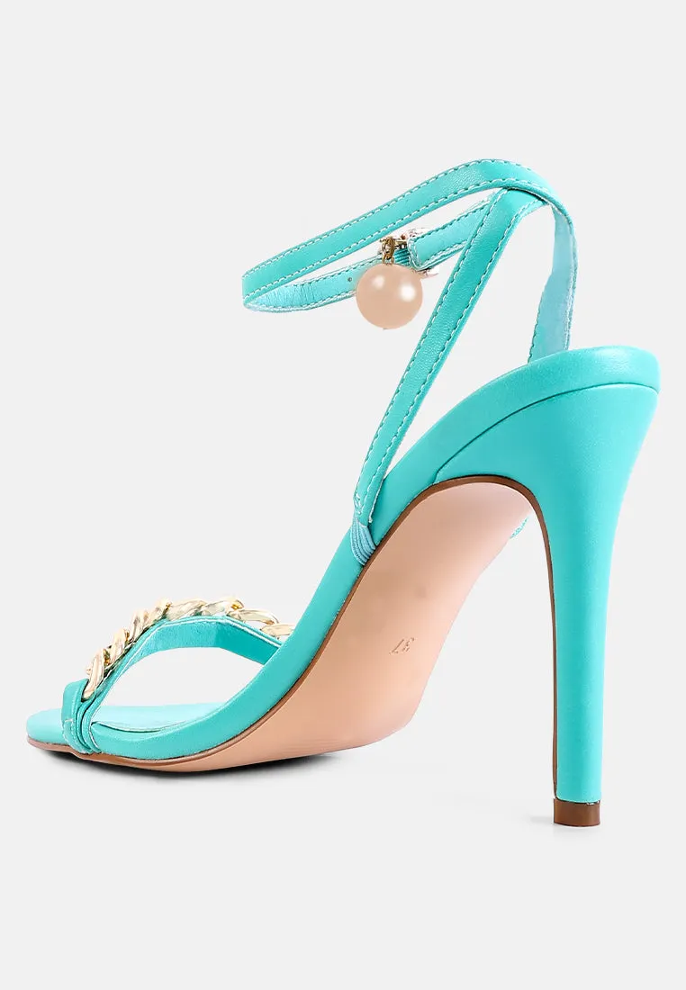 Mooning Metal Chain Strap Stiletto Sandals