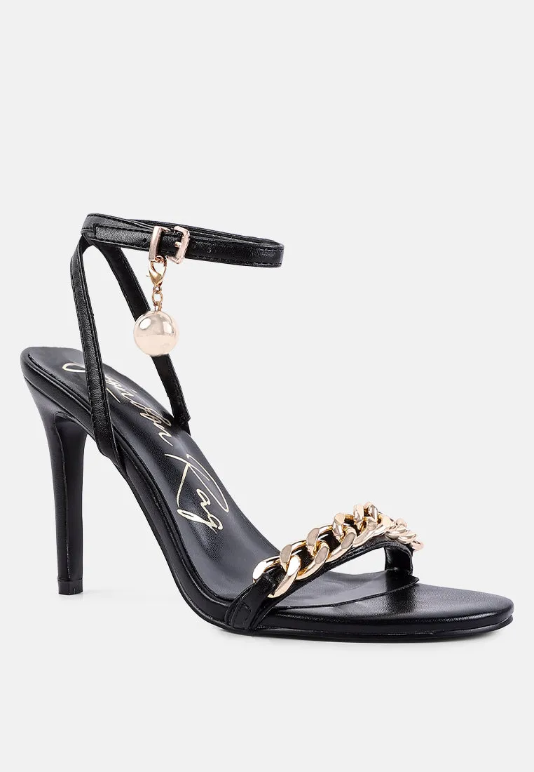 Mooning Metal Chain Strap Stiletto Sandals