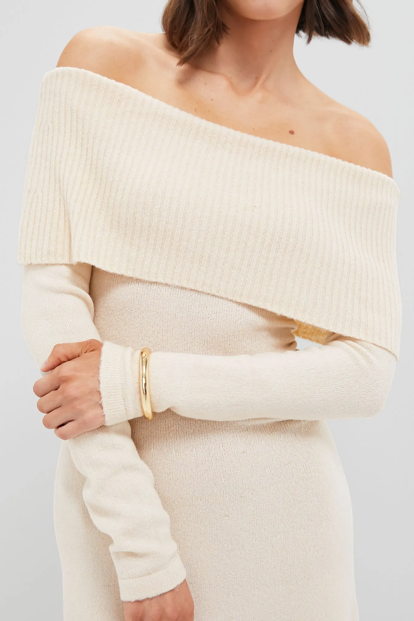 Oatmeal Off the Shoulder Maxi Dress