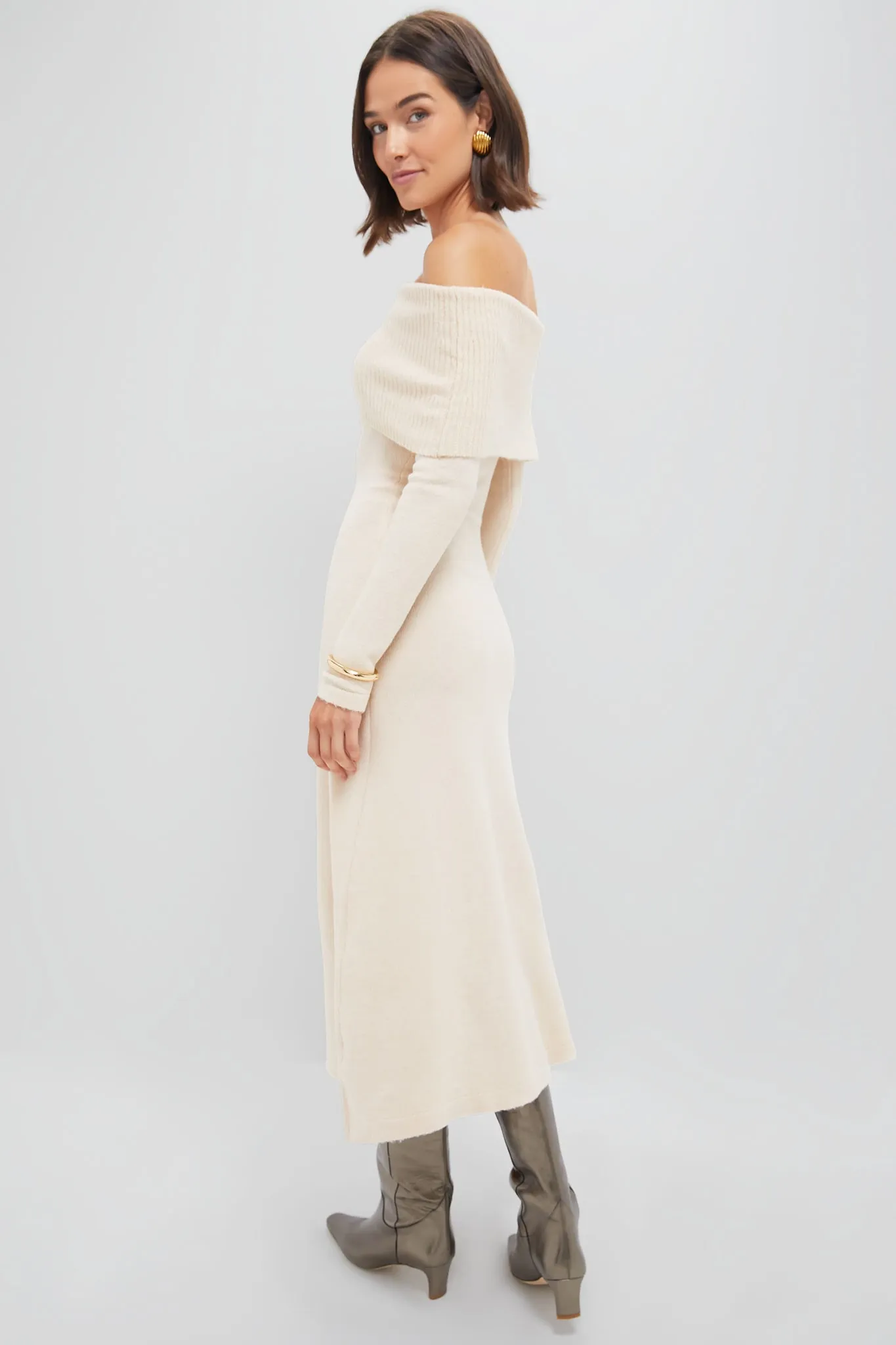 Oatmeal Off the Shoulder Maxi Dress