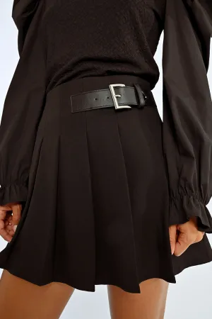 Parisan Pleat Black Buckle Skort