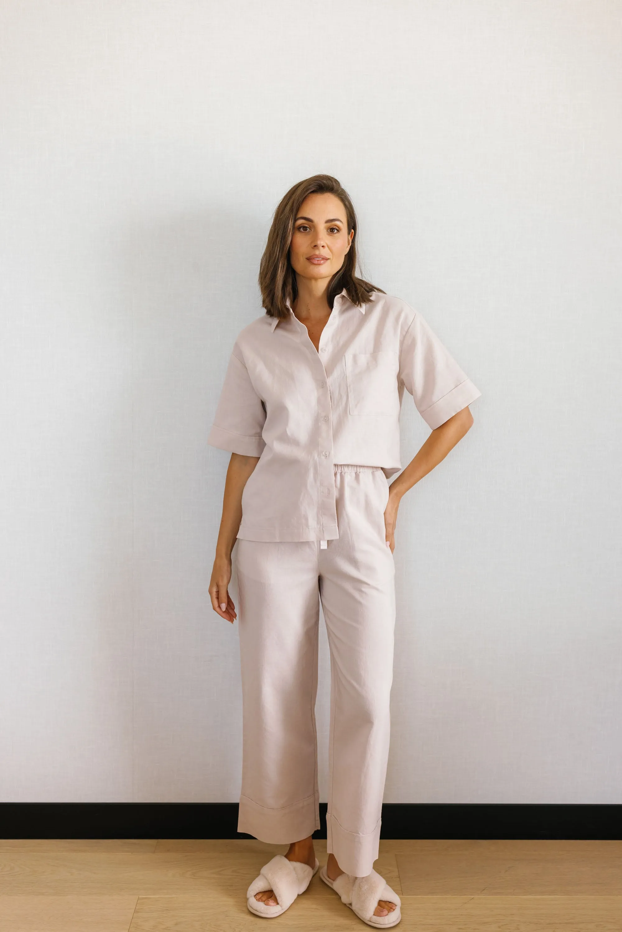 Portia Linen Bridesmaid Pyjamas Long Champagne