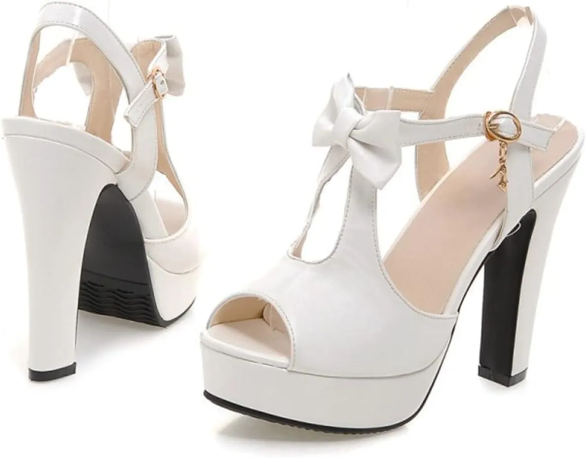 Pretty Black Bow Chic Platform Open Toe Mary Jane Heels