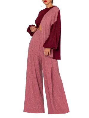 "Beauvoir" Mauve Sweater Wide Leg Pants