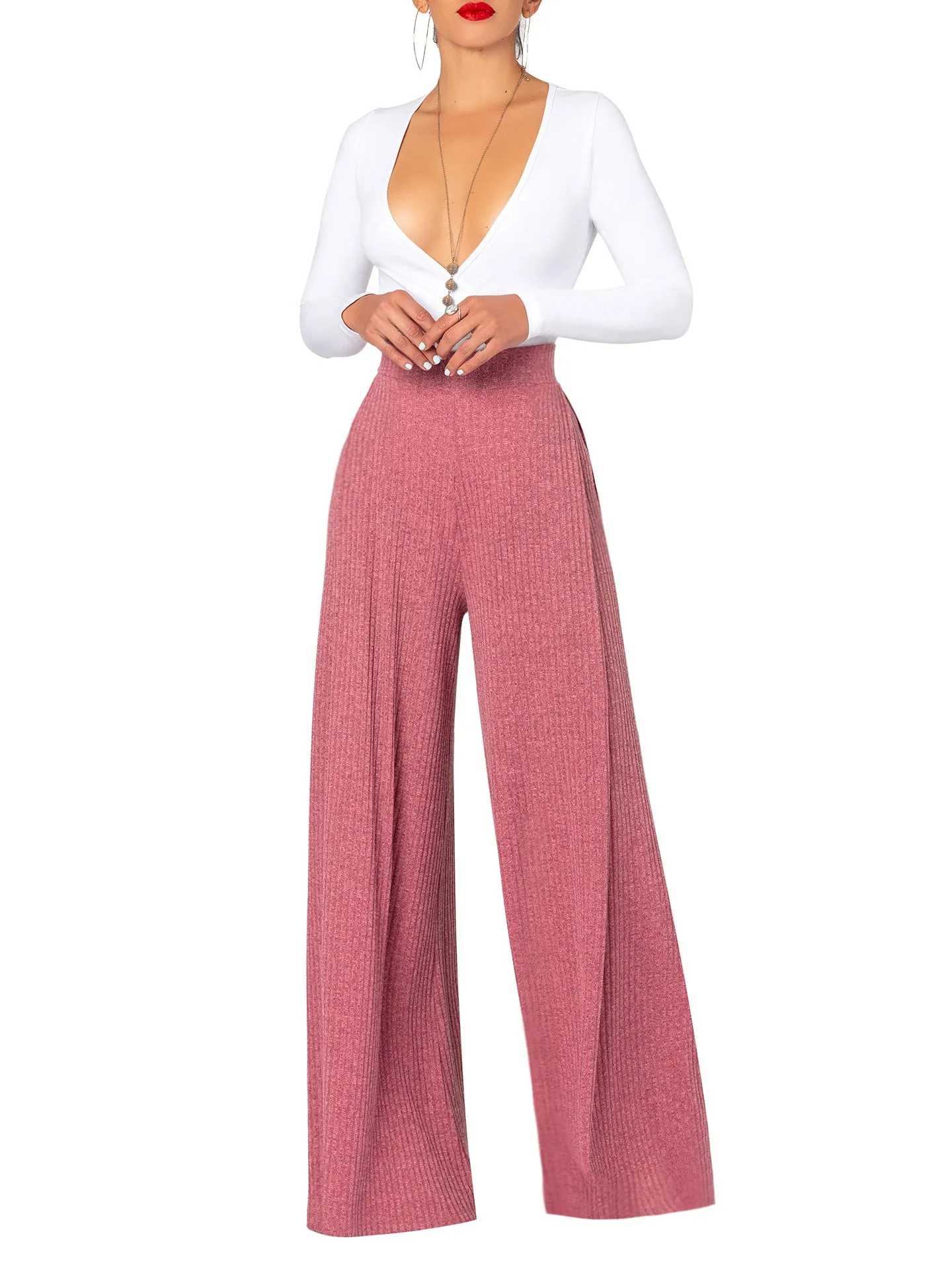 "Beauvoir" Mauve Sweater Wide Leg Pants