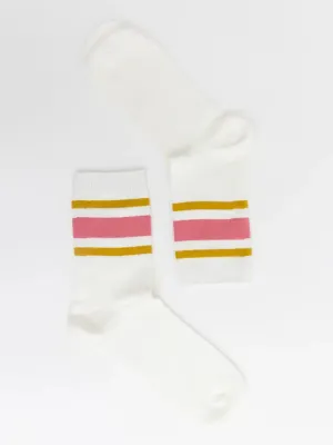 Retro Pink Stripe Style Crew Socks