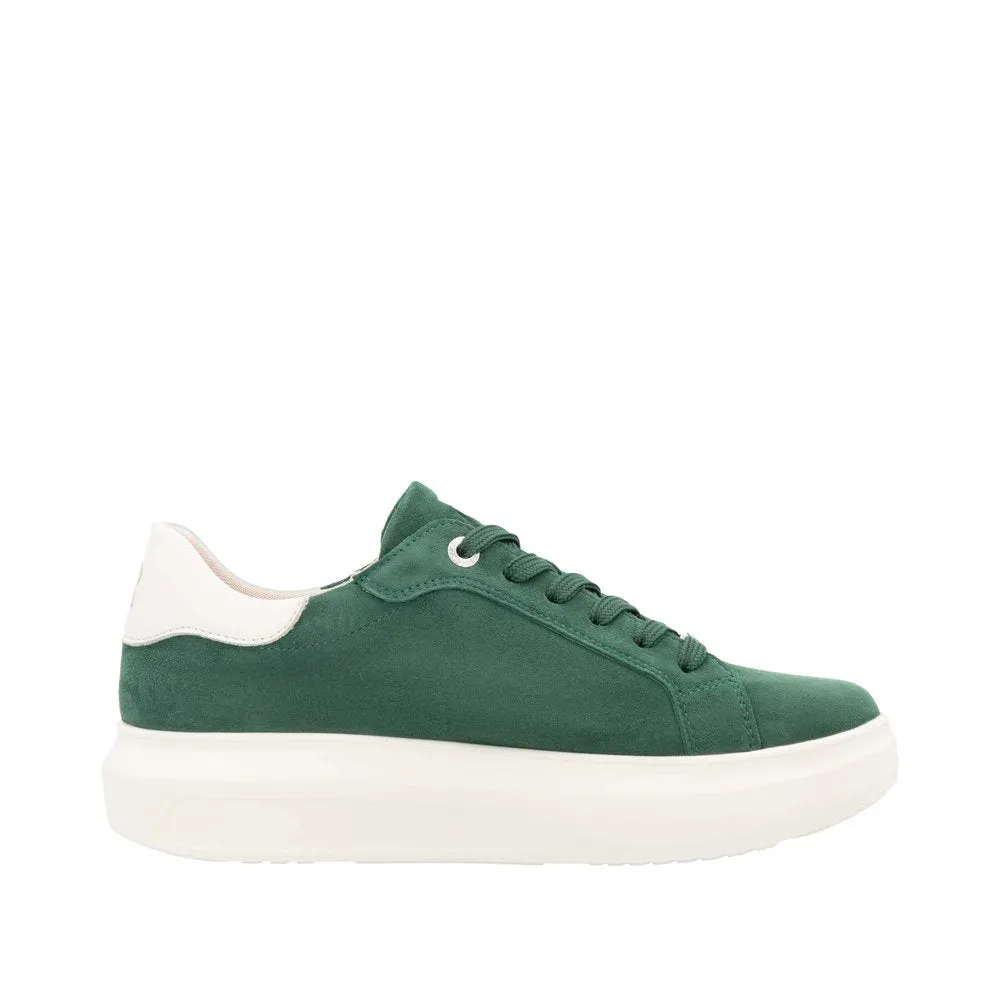 Rieker W1204-54 Ladies Green Combi Suede Lace Up Shoes