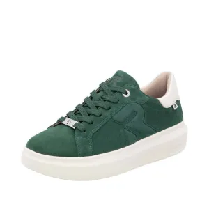 Rieker W1204-54 Ladies Green Combi Suede Lace Up Shoes