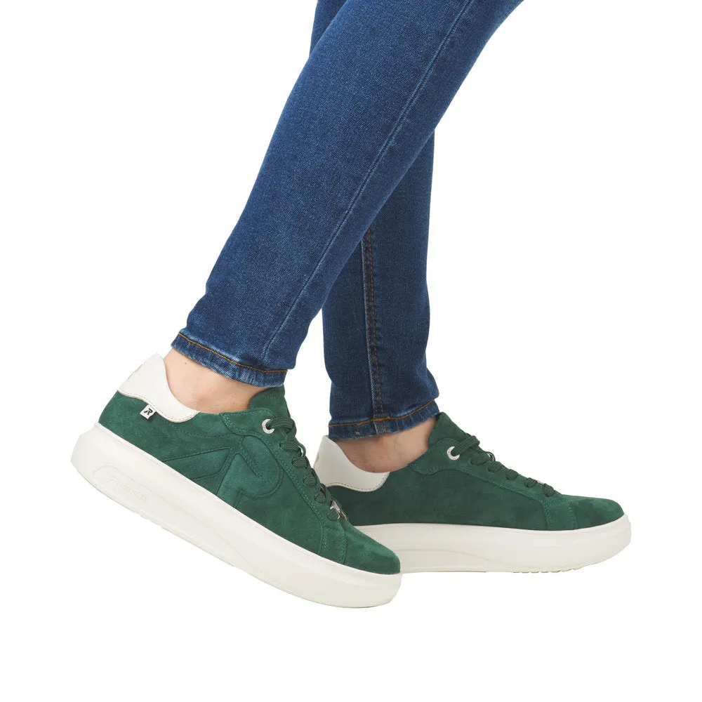 Rieker W1204-54 Ladies Green Combi Suede Lace Up Shoes