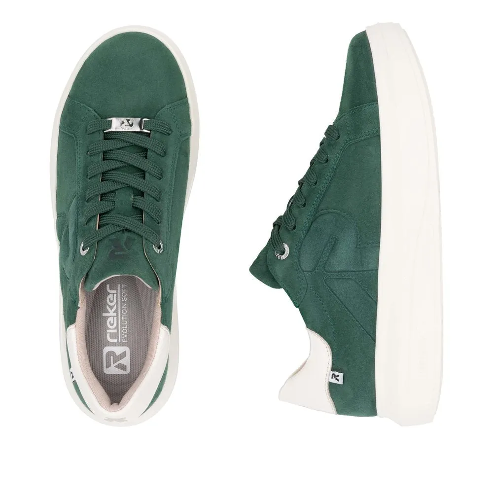 Rieker W1204-54 Ladies Green Combi Suede Lace Up Shoes