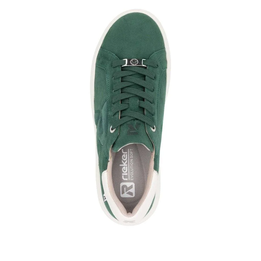 Rieker W1204-54 Ladies Green Combi Suede Lace Up Shoes